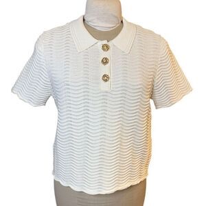 CeCe Scallop Texture Crop Polo Shirt Sz. L